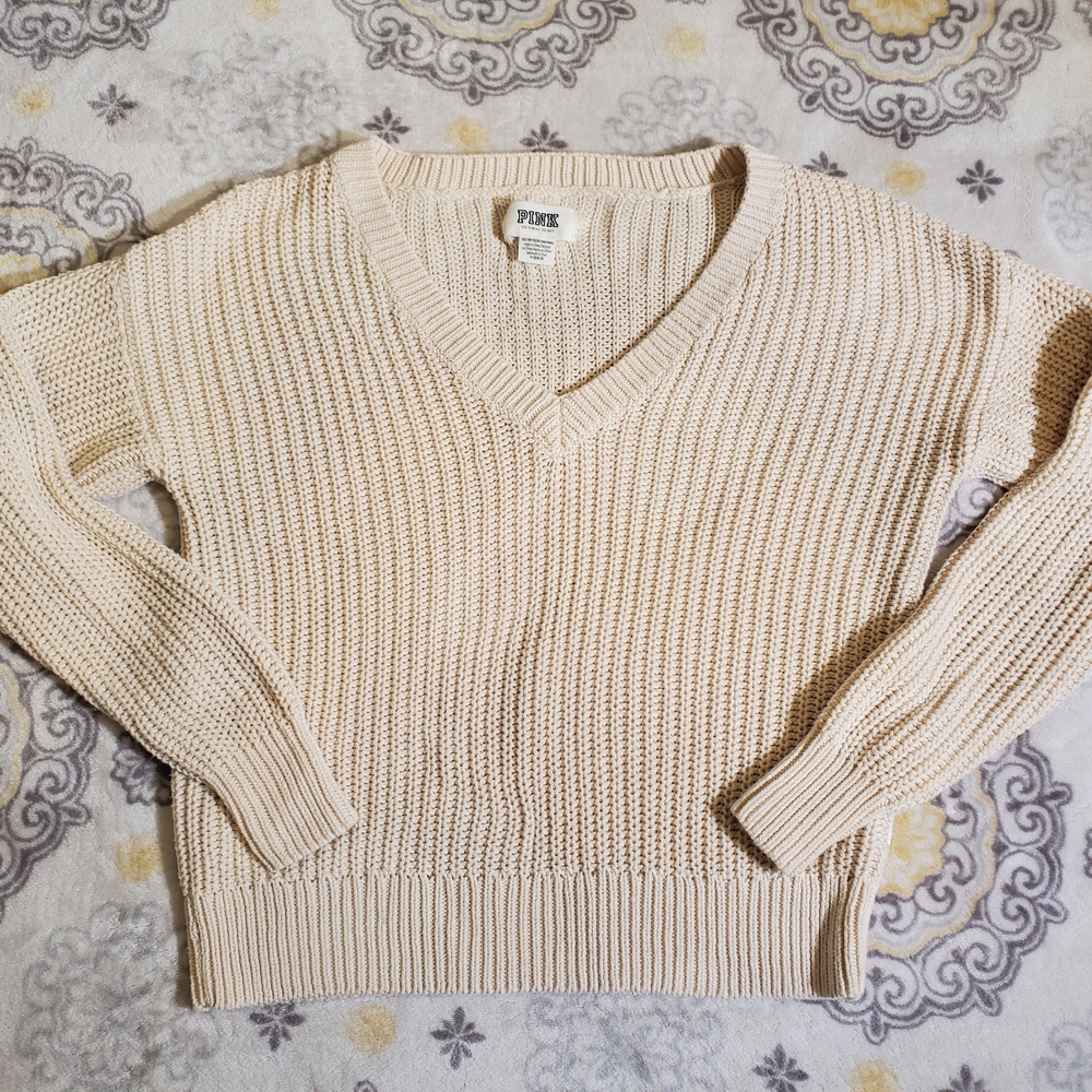 PINK Victoria's Secret Cream V-Neck Sweater